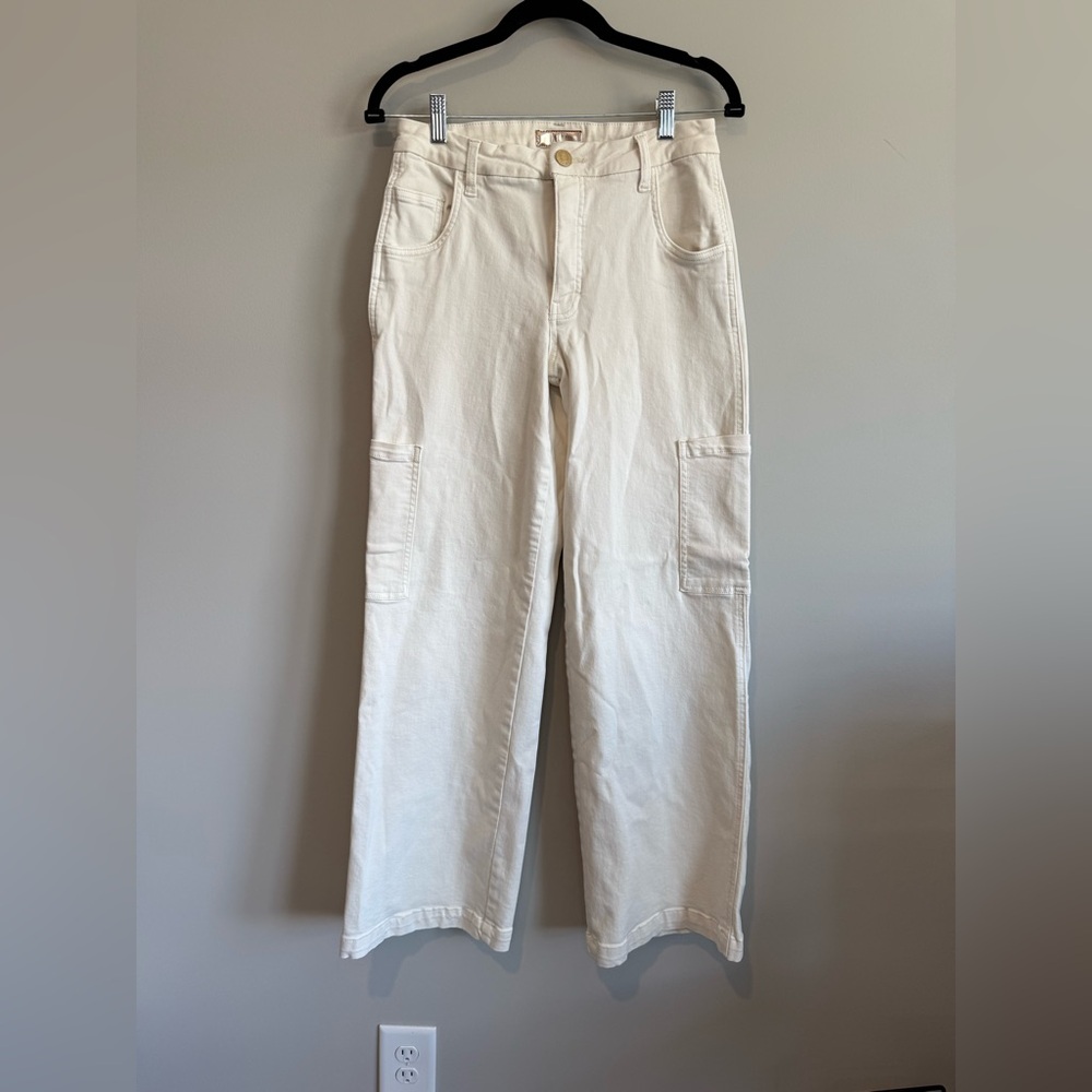 Kut from the Kloth Cream The Jodi High Rise Wide Leg Cargo Jean Size 6 - Picture 7 of 15